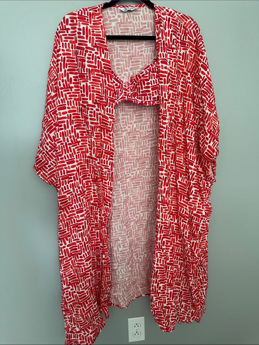 Cupshe Red and White Printed Swim Coverup Kimono